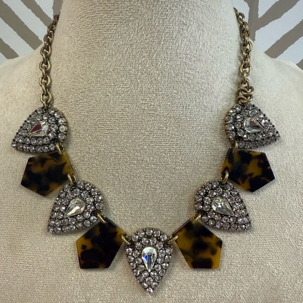 J Crew Gold Tortoise & Crystal Statement Necklace